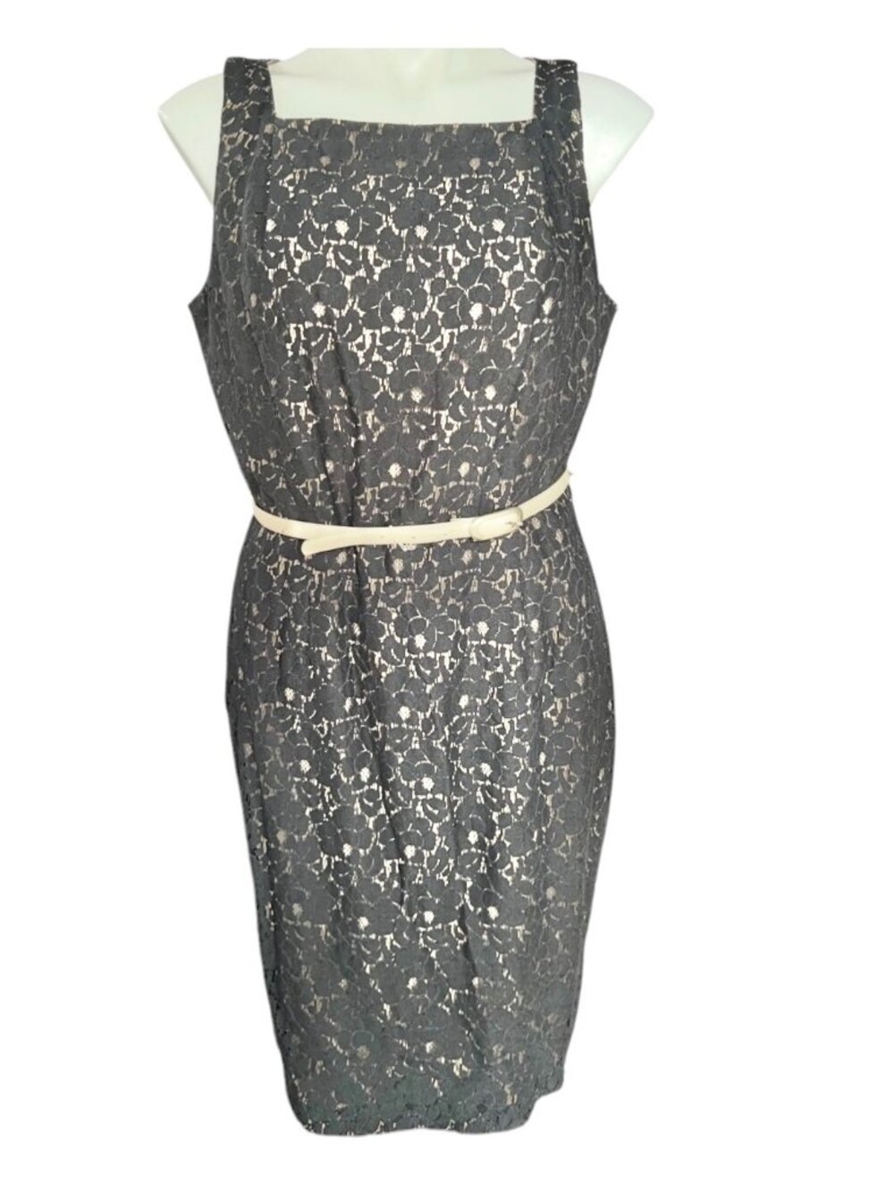 Ava & Aiden Dress Size 12 Black Lace Beige Satin Lining Office to Evening Career
